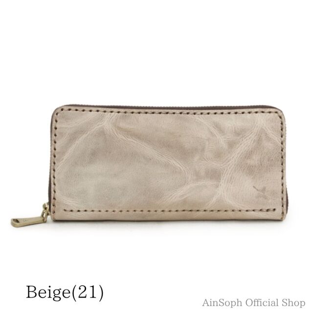 DA993-WPS/Ain Soph（アインソフ）イタリアンレザー　ラウンドファスナー長財布　手縫いステッチ